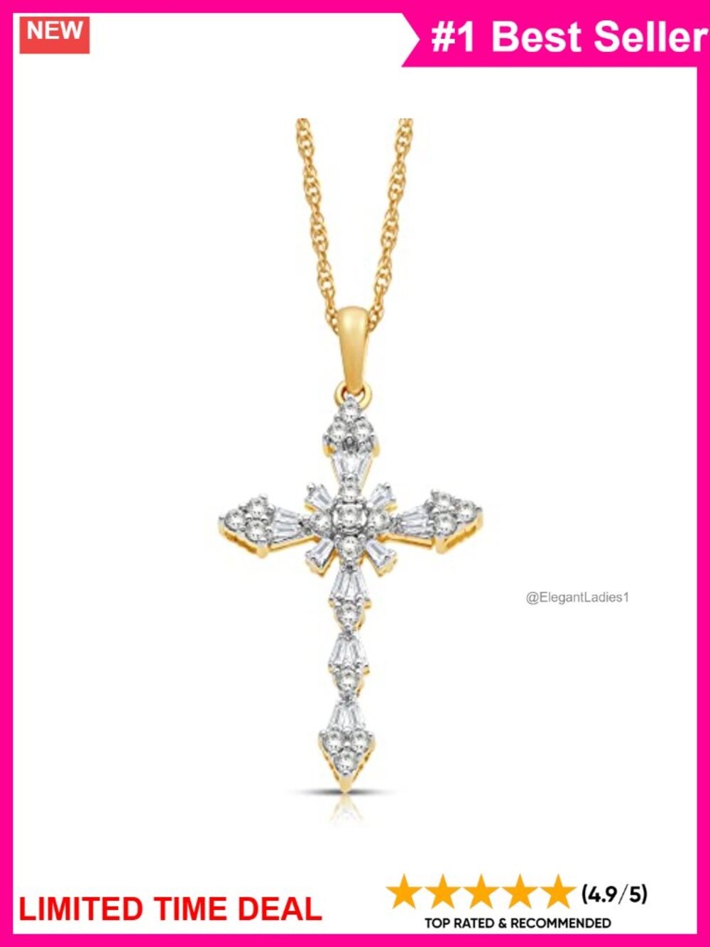 10K Yellow Gold Diamond Cross Pendant Necklace 1/2 CTW 18"